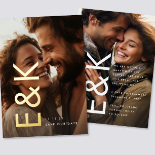 Modern BOLD Gold 2 Photo Monogram Save THE Date
