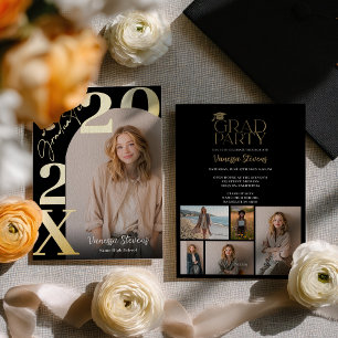 Modern Bold Gold Black Trendy 6 photos graduation