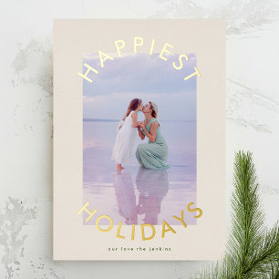 Modern Bold Gold Christmas Script Elegant Photo Foil Holiday Card