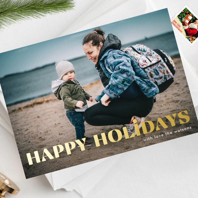 Modern BOLD GOLD Happy Holidays Photo Foil Holiday Card (Creator Uploaded)