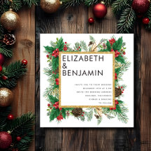 Modern Bold Gold Pine Qr Code Christmas Wedding