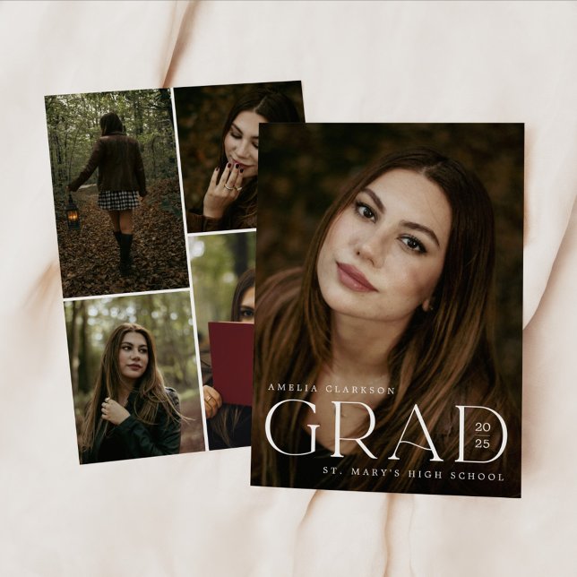 Modern Bold Grad 5 Photo Personalised Card (Creator Uploaded)