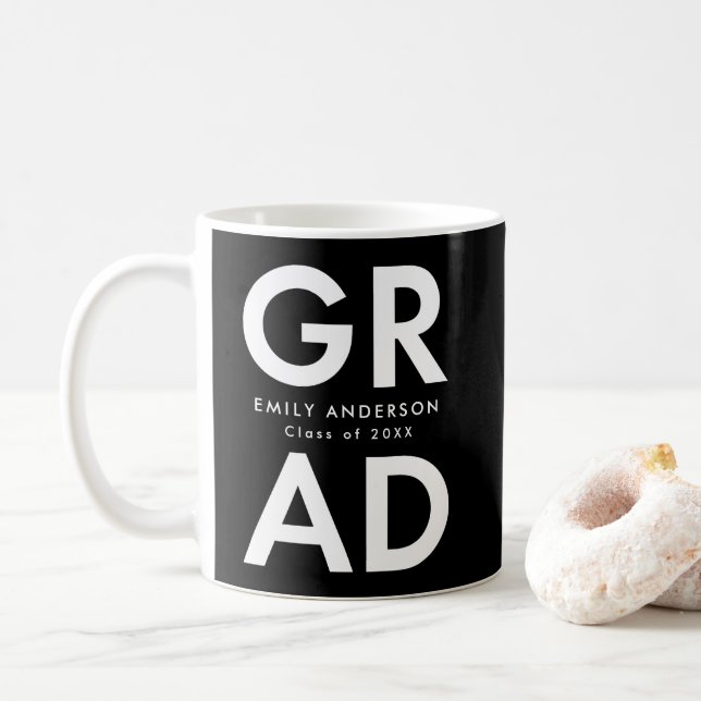 Modern Bold Grad Black and White Photo Graduation Coffee Mug (With Donut)