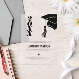 Modern Bold Grad Hat and Tassel Graduation Vellum Invitations