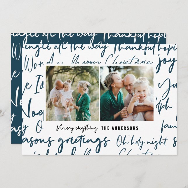 Modern bold graphic typography christmas photo holiday card (Front/Back)