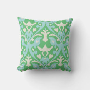Modern bold green blue ikat tribal pattern cushion
