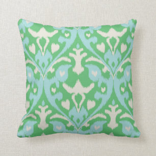Modern bold green blue ikat tribal pattern cushion
