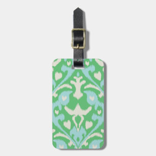 Modern bold green blue ikat tribal pattern luggage tag