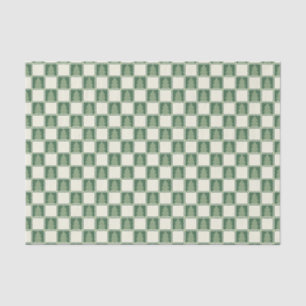 Modern Bold Green Christmas Chequered Tree Pattern Tissue Paper