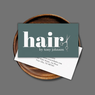 Modern Bold Green Faux Silver Scissors Hairdresser Business Card