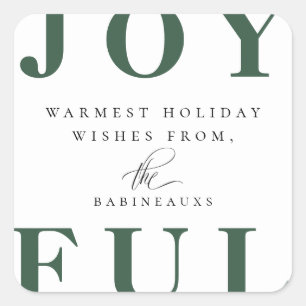Modern Bold Green JOYFUL Holiday Square Sticker