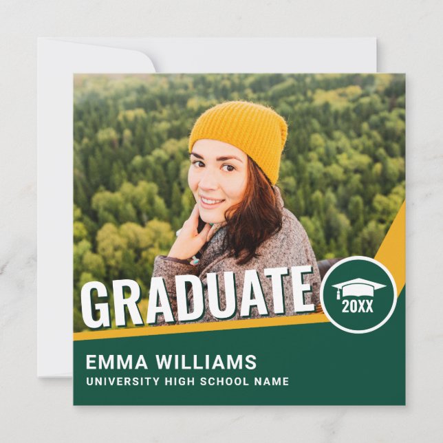 Modern Bold Green Yellow Photo Graduate Graduation Invitation (Front)