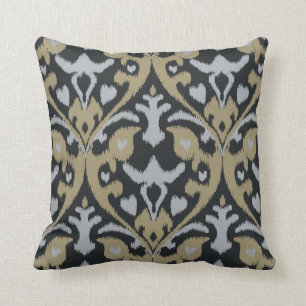 Modern bold grey beige black ikat tribal pattern cushion