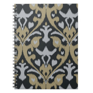 Modern bold grey beige black ikat tribal pattern notebook
