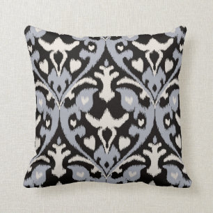 Modern bold grey black ikat tribal pattern cushion