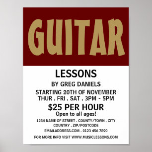 Modern Bold, Guitar Lessons Advertising Poster