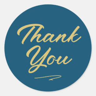 Modern Bold Handwritten Script Thank You Blue Classic Round Sticker