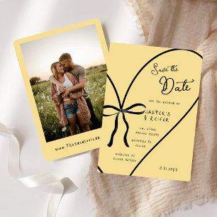 Modern Bold Heart Bow Photo Wedding Save The Date Invitation