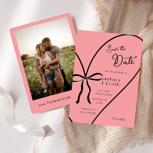 Modern Bold Heart Bow Photo Wedding Save The Date Invitation