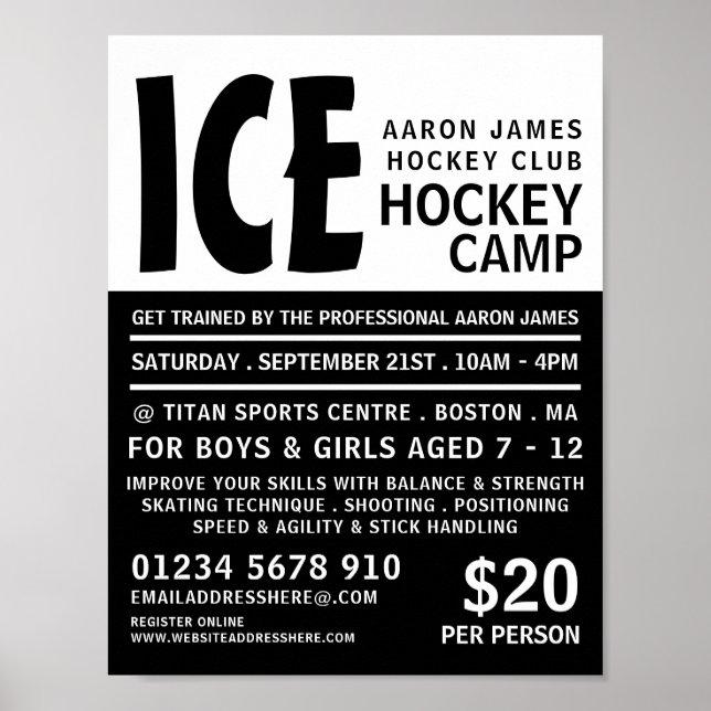 Modern Bold, Hockey Camp Advertising Poster (Front)