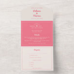 Modern Bold Hot Pink Fuchsia Retro Vibes Wedding All In One Invitation<br><div class="desc">Modern Bold Hot Pink Fuchsia Retro Wedding All in One Invitation including RSVP cards: Celebrate your wedding in style and start with sending out these modern semi custom wedding invitations in Hot Pink Fuchsia. The chosen fonts give some retro vibes and you can customise these pink wedding invitations with your...</div>