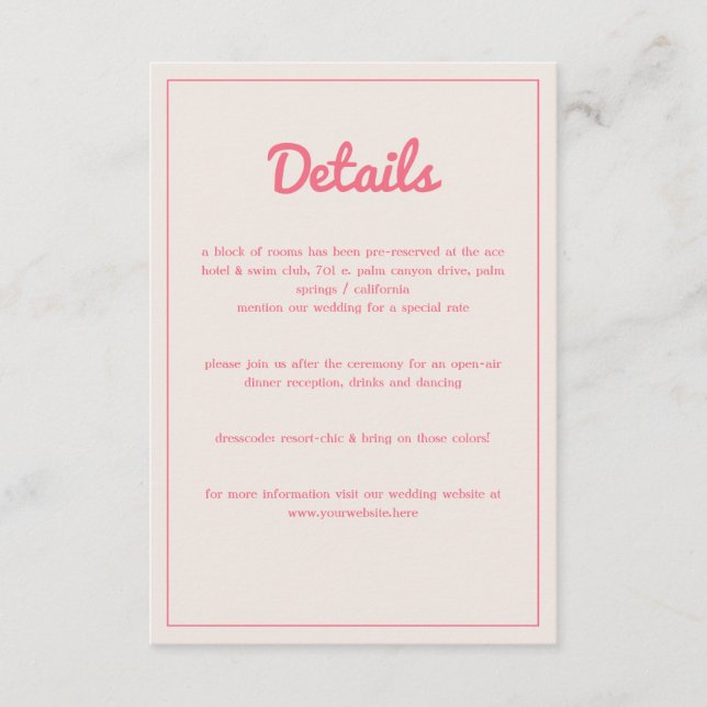 Modern Bold Hot Pink Fuchsia Retro Vibes Wedding  Enclosure Card (Front)
