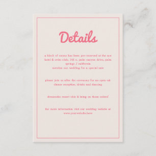 Modern Bold Hot Pink Fuchsia Retro Vibes Wedding  Enclosure Card