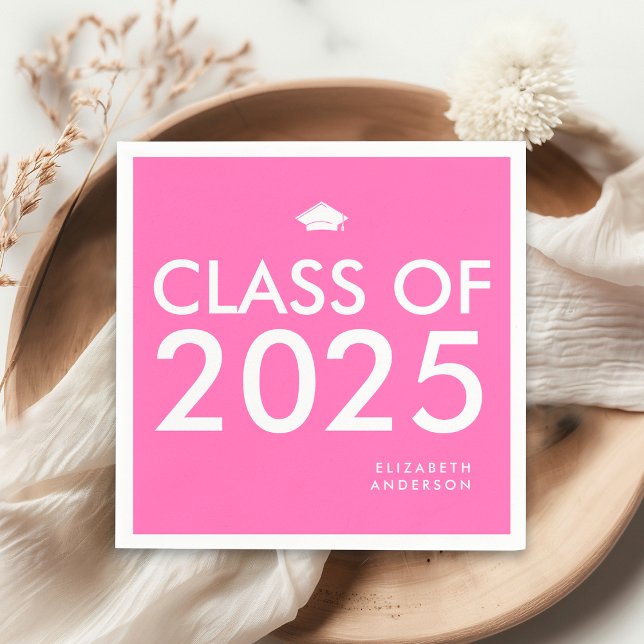 Modern Bold Hot Pink Personalised Graduation Party Napkin (Creator Uploaded)
