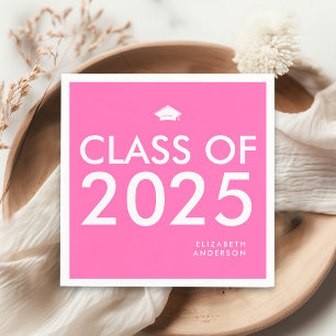 Modern Bold Hot Pink Personalized Graduation Party Napkin