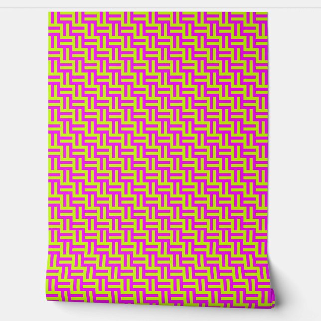 Modern Bold Hot Pink - Yellow Abstract Pattern Wallpaper (Unrolling)