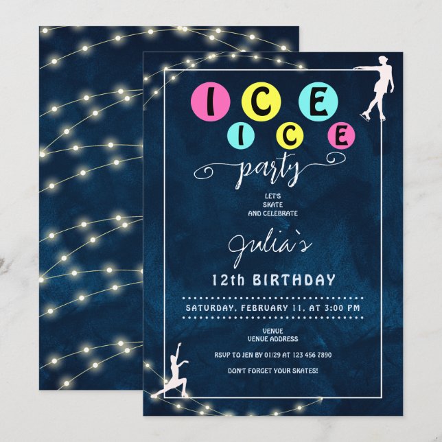 Modern Bold Ice Skating Teen Girl Birthday Party Invitation (Front/Back)
