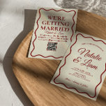 Modern Bold Ivory Fun Retro Funky Unique Wedding Invitation<br><div class="desc">This wedding invitation is perfect for your wedding with unique design. An elegant unique simple minimalist white cream wedding template invitation. Which features plain ivory background. And deep red whimsical funky bride's and groom's first names And editable info With Customisable QR code so your invites could RSVP online. Affordable and...</div>