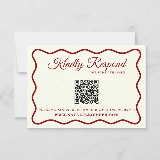 Modern Bold Ivory Retro Funky QR Code Wedding RSVP Card (Front)