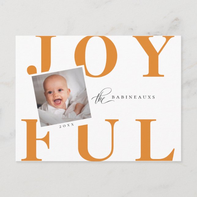Modern Bold JOYFUL Christmas Photo Orange Holiday Postcard (Front)