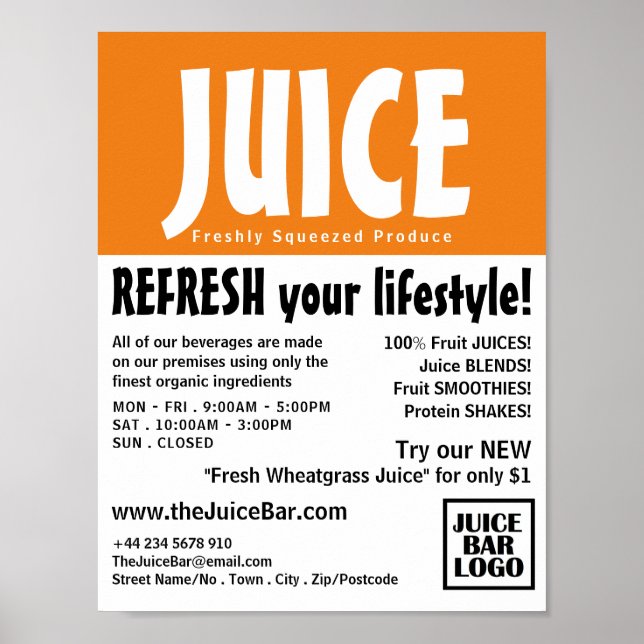 Modern Bold, Juice Bar Advertising Poster (Front)
