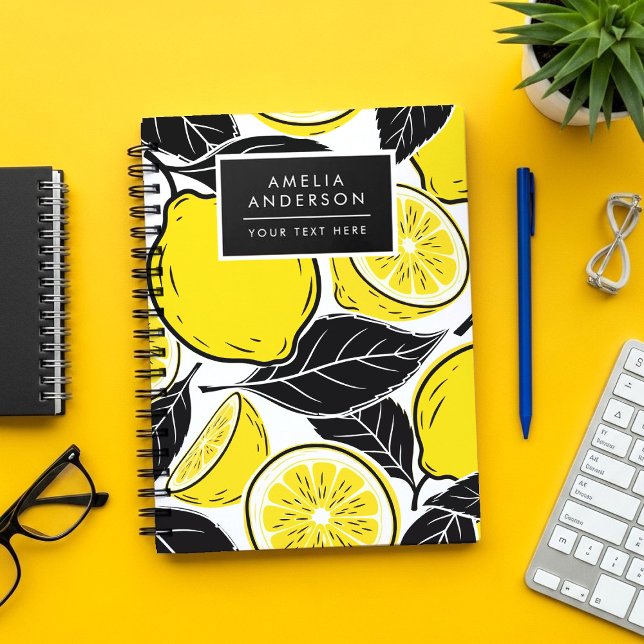 Modern Bold Lemon & Black Leaves  Seamless Pattern Notebook (Creator Uploaded)