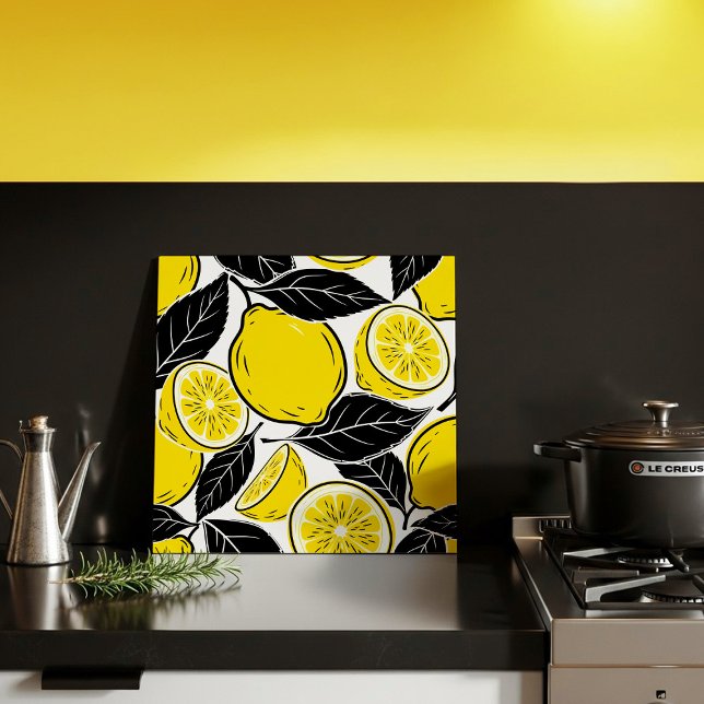 Modern Bold Lemon & Black Leaves  Seamless Pattern Tile (Creator Uploaded)