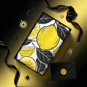 Modern Bold Lemon & Black Leaves Seamless Pattern Tissue Paper