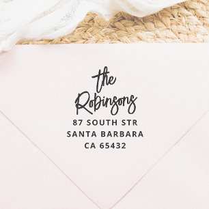 Modern Bold Lettering Family Name & Return Address Rubber Stamp