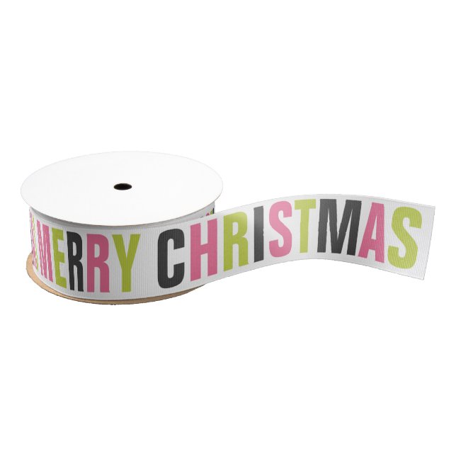 Modern Bold Letters Colourful "Merry Christmas" Grosgrain Ribbon (Spool)