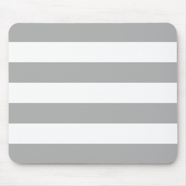 Modern Bold Light Grey and White Stripes Mouse Mat (Front)