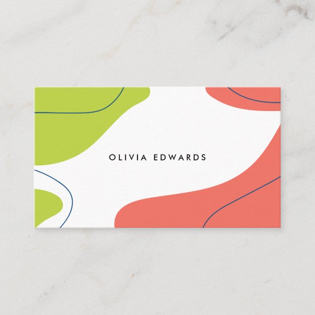 Modern bold lime coral white abstract brushstrokes business card (Front)