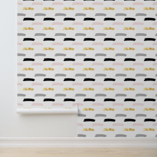 Modern Bold, Line Design, Black Gold Grey Pink Wallpaper