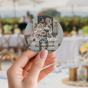 Modern Bold Love and Thanks Photo Wedding Classic Round Sticker