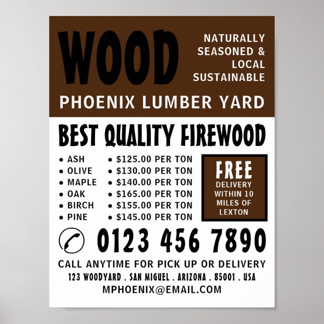 Modern Bold, Lumber/Timber/Wood Yard Advertising Poster (Front)