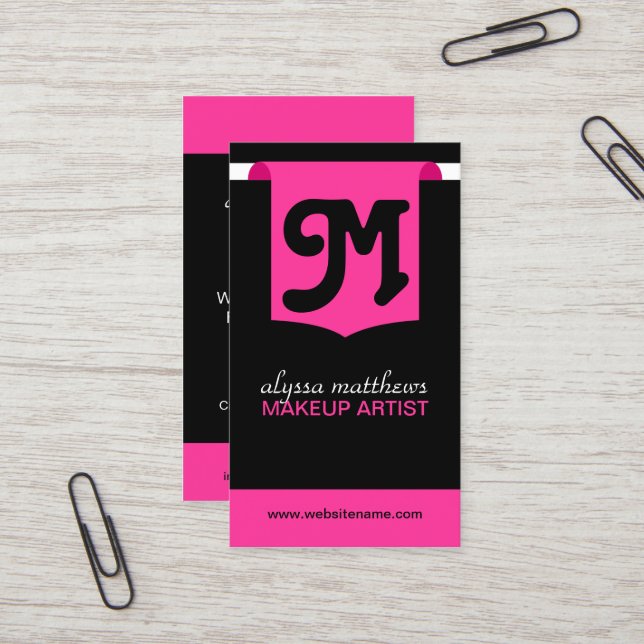 Modern Bold Makeup Artist Monogram Business Card (Front/Back In Situ)
