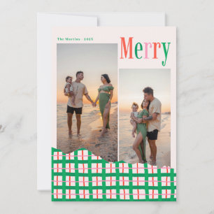 Modern Bold Merry Family Photo Plaid Christmas Holiday Card