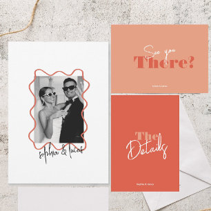 modern bold Minimal Colourful photo Wavy Wedding Invitation