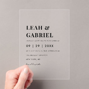 Modern Bold Minimal Photo Monogram Wedding Acrylic Invitations