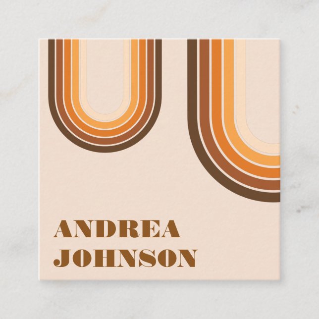 Modern Bold Minimal Typography Retro Boho Rainbow Square Business Card (Front)